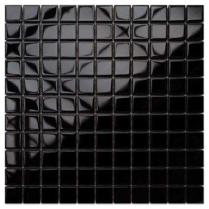 Feuille de mosaïque sur filet Ilcom Black Absolut 30 x 30cm - en verre trempé pour salle de bain ou cuisine