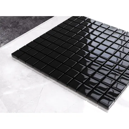 Ilcom mozaïekplaat Black Absolut op gaas 30 x 30 cm - gehard glas voor badkamer of keuken 2