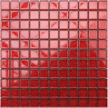 Feuille de mosaïque sur filet Ilcom Bright Red 30 x 30cm - en verre trempé pour salle de bain ou cuisine