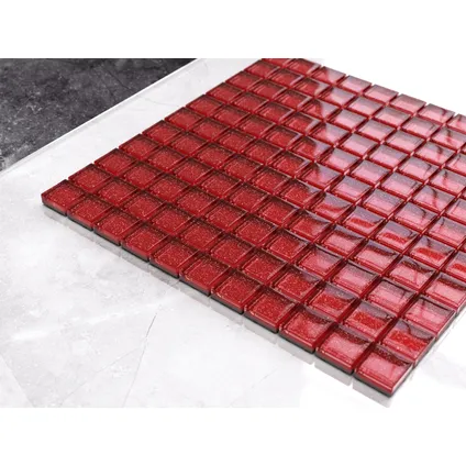 Ilcom mozaïekplaat Bright Red op gaas 30 x 30 cm - gehard glas voor badkamer of keuken 2