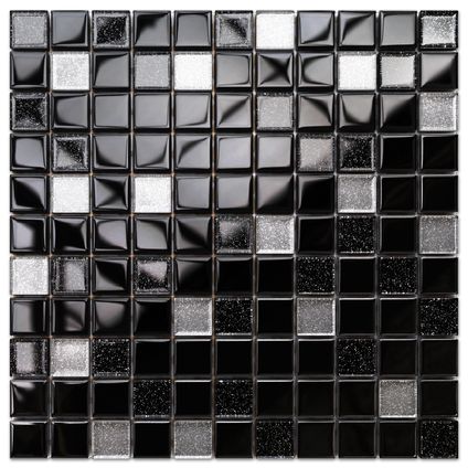 Feuille de mosaïque sur filet Ilcom Moon Night 30 x 30cm - en verre trempé pour salle de bain ou cuisine