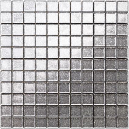 Feuille de mosaïque sur filet Ilcom Silver Sparks 30 x 30cm - en verre trempé pour salle de bain ou cuisine