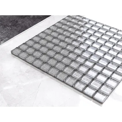 Ilcom mozaïekplaat Silver Sparks op gaas 30 x 30 cm - gehard glas voor badkamer of keuken 2
