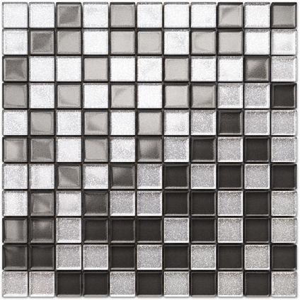 Ilcom mozaïekplaat Graphite Diamond op gaas 30 x 30 cm - gehard glas voor badkamer of keuken
