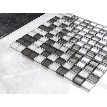 Feuille de mosaïque sur filet Ilcom Graphite Diamond 30 x 30cm - en verre trempé pour salle de bain ou cuisine 2