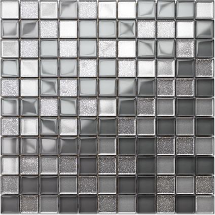 Feuille de mosaïque sur filet Ilcom Grey turtle 30 x 30cm - en verre trempé pour salle de bain ou cuisine