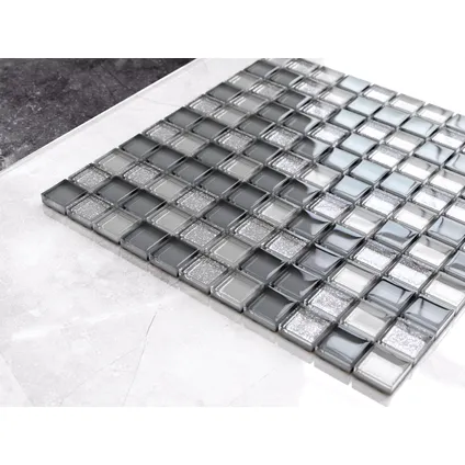 Feuille de mosaïque sur filet Ilcom Grey turtle 30 x 30cm - en verre trempé pour salle de bain ou cuisine 2