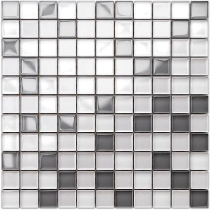 Feuille de mosaïque sur filet Ilcom White Pearls 30 x 30cm - en verre trempé pour salle de bain ou cuisine