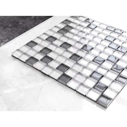 Feuille de mosaïque sur filet Ilcom White Pearls 30 x 30cm - en verre trempé pour salle de bain ou cuisine 2