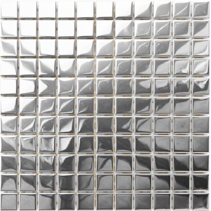 Feuille de mosaïque sur filet Ilcom Pure Silver 30 x 30cm - en verre trempé pour salle de bain ou cuisine