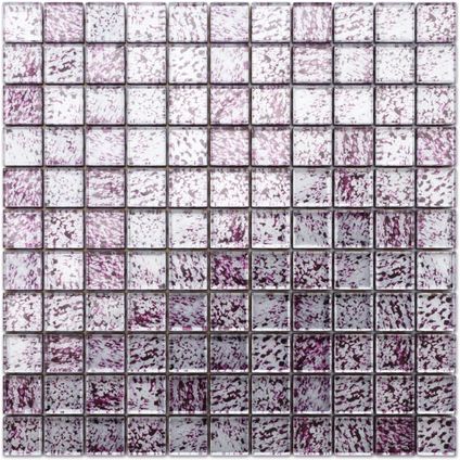 Feuille de mosaïque sur filet Ilcom Purple Silver 30 x 30cm - en verre trempé pour salle de bain ou cuisine