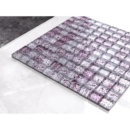 Feuille de mosaïque sur filet Ilcom Purple Silver 30 x 30cm - en verre trempé pour salle de bain ou cuisine 2