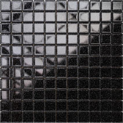 Feuille de mosaïque sur filet Ilcom Black Galaxy 30 x 30cm - en verre trempé pour salle de bain ou cuisine