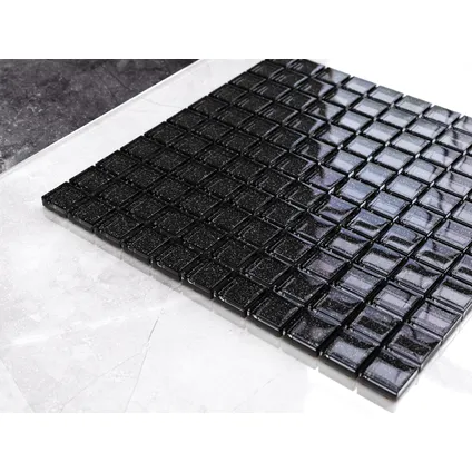 Ilcom mozaïekplaat Black Galaxy op gaas 30 x 30 cm - gehard glas voor badkamer of keuken 2