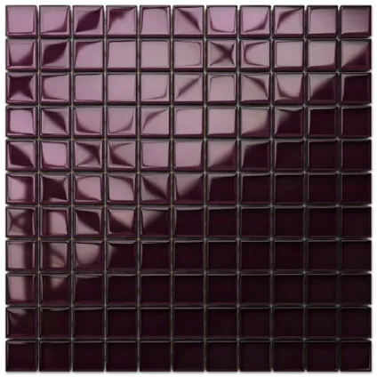Feuille de mosaïque sur filet Ilcom Purple eggplant 30 x 30cm - en verre trempé pour salle de bain ou cuisine