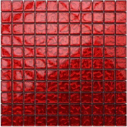 Feuille de mosaïque sur filet Ilcom Red Coral 30 x 30cm - en verre trempé pour salle de bain ou cuisine