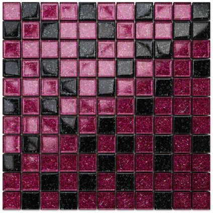 Feuille de mosaïque sur filet Ilcom Purple Sunset 30 x 30cm - en verre trempé pour salle de bain ou cuisine