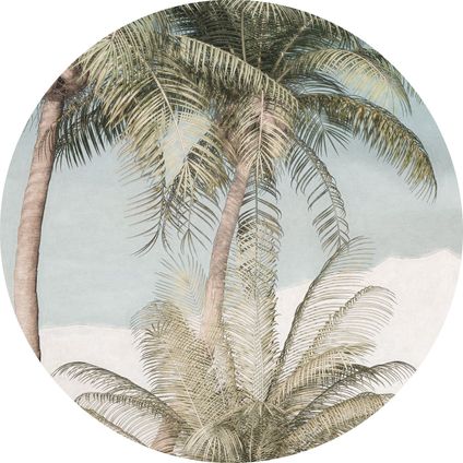 Sanders & Sanders zelfklevende behangcirkel palmbomen blauw en groen - Ø 125 cm