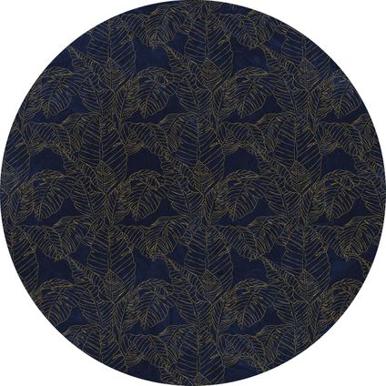 Sanders & Sanders papier peint panoramique rond adhésif feuilles bleu foncé et or - Ø 125 cm