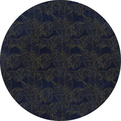 Sanders & Sanders zelfklevende behangcirkel bladeren donkerblauw en goud - Ø 125 cm