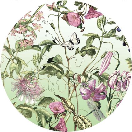 Sanders & Sanders papier peint panoramique rond adhésif fleurs vert et rose - Ø 125 cm - 611791