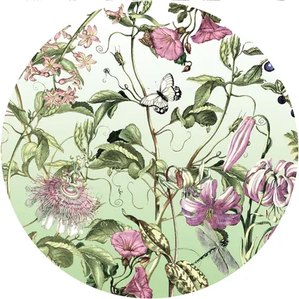 Sanders & Sanders papier peint panoramique rond adhésif fleurs vert et rose - Ø 125 cm - 611791