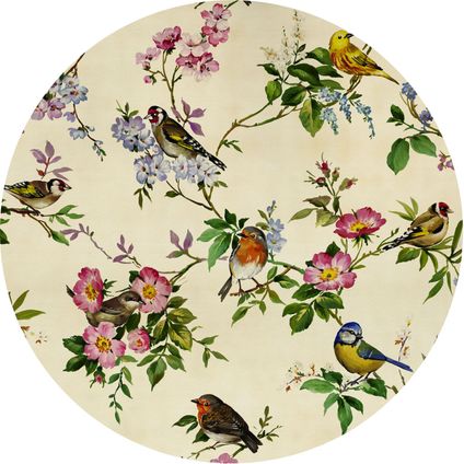 Sanders & Sanders papier peint panoramique rond adhésif fleurs et oiseaux beige, vert et rose