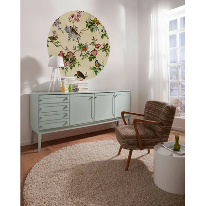 Sanders & Sanders papier peint panoramique rond adhésif fleurs et oiseaux beige, vert et rose 2