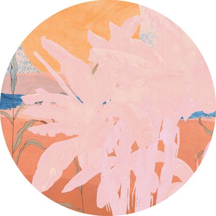 Sanders & Sanders papier peint panoramique rond adhésif feuilles rose et orange chaude - Ø 125 cm