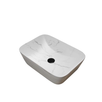 Vasque rectangulaire à poser Aurlane | Céramique blanc mat | 45.5x32.5x13 cm | Effet marbre