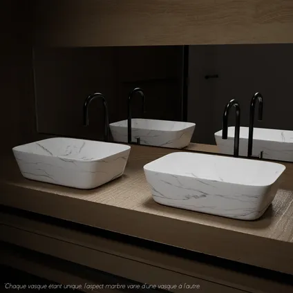 Vasque rectangulaire à poser Aurlane | Céramique blanc mat | 45.5x32.5x13 cm | Effet marbre 2