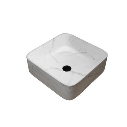 Vasque rectangulaire à poser Aurlane | Céramique blanc mat | 38x38 cm | Effet marbre