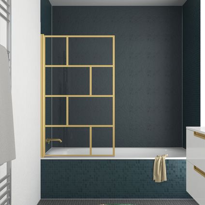 Aurlane Opvouwbare Badwand |Zeefdruk met Baksteenmotief |80x140cm |Geborsteld Goud