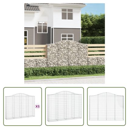 The Living Store - Fer - Paniers à gabions arqués 5 pcs 200x30x140/160 cm Fer - TLS314547