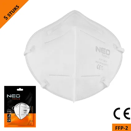 Neo Tools stofmasker halfgelaatsmasker - FFP2 - 5 laags - CE gecertificeerd - 5 stuks