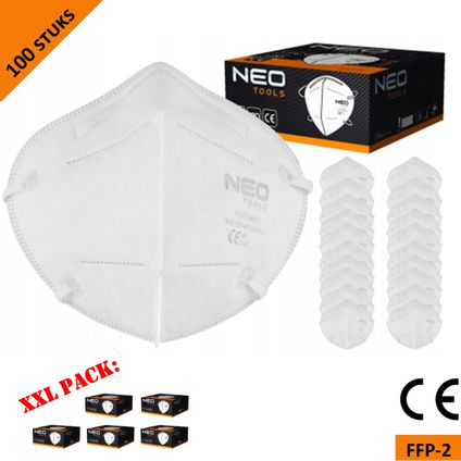 Neo Tools masque anti-poussière demi-masque - FFP2 - 5 couches - certifié CE - paquet XXL 100 pièces