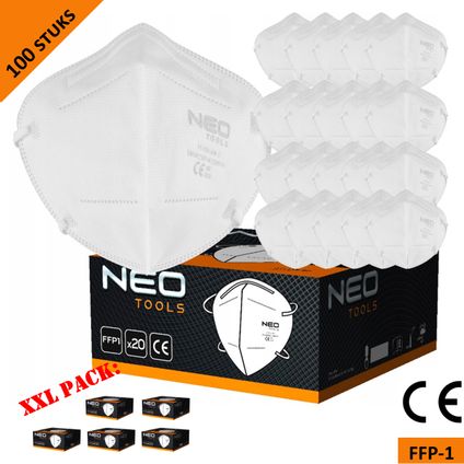 Neo Tools stofmasker halfgelaatsmasker - FFP1 - 5 laags - CE gecertificeerd - XXL pack 100 stuks