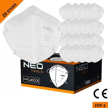 Neo Tools demi-masque anti-poussière - FFP1 - 5 couches - certifié CE - 20 pièces