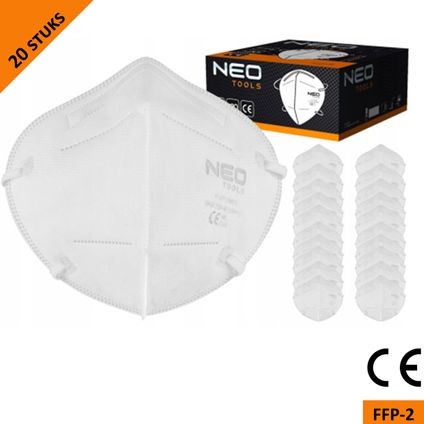 Neo Tools masque anti-poussière demi-masque - FFP2 - 5 couches - certifié CE - 20 pièces