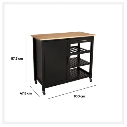 5Five® Luxe grote houten keukentrolley - Zwart 5