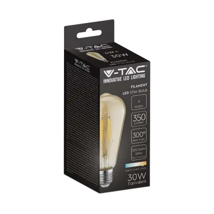 V-TAC VT-1964-N 10 Set E27 LED Lampen - Amber - ST64 - IP20 - 4W - 350 Lumen - 2200K 5