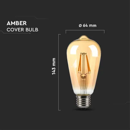 V-TAC VT-1964-N 10 Set E27 LED Lampen - Amber - ST64 - IP20 - 4W - 350 Lumen - 2200K 6