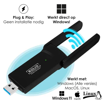 Rolio WiFi adapter USB - 1200Mbps 5GHz - Dual Antenne 3