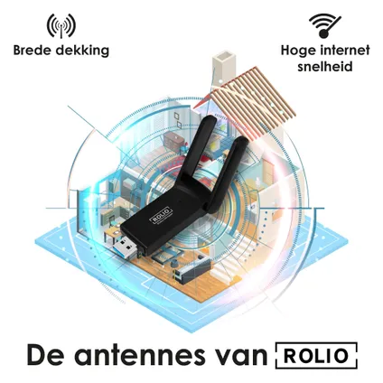 Rolio WiFi adapter USB - 1200Mbps 5GHz - Dual Antenne 4