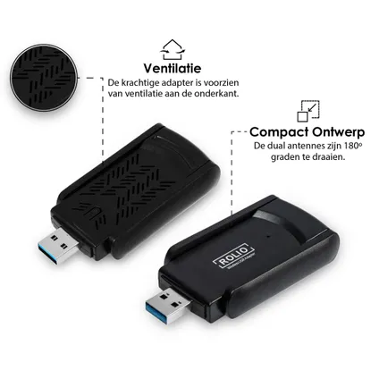 Rolio WiFi adapter USB - 1200Mbps 5GHz - Dual Antenne 5