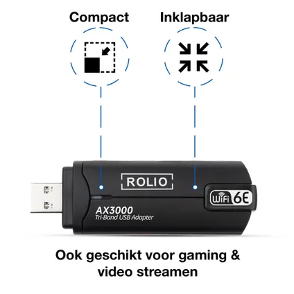 Rolio WiFi adapter USB - 3000Mbps 5GHz - Dual Antenne 3