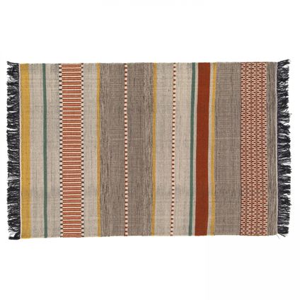 Oviala Pablito Vlak geweven wollen tapijt met patronen en franjes, 120 x 170 cm