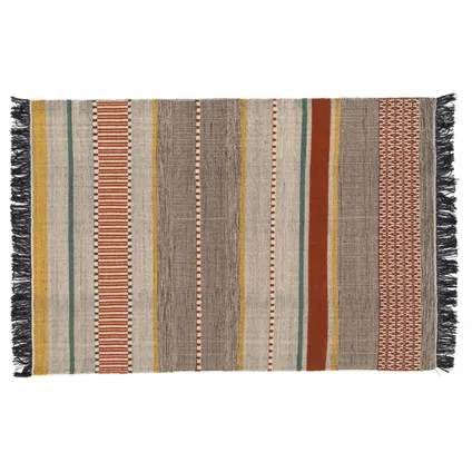 Oviala Vlak geweven wollen tapijt met patronen en franjes, 120 x 170 cm
