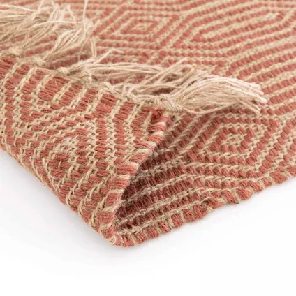 Oviala Jyoti Handgeweven natuurlijk jute tapijt met franjes, terracotta, 200x290cm 2