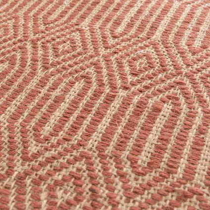Oviala Jyoti Handgeweven natuurlijk jute tapijt met franjes, terracotta, 200x290cm 4
